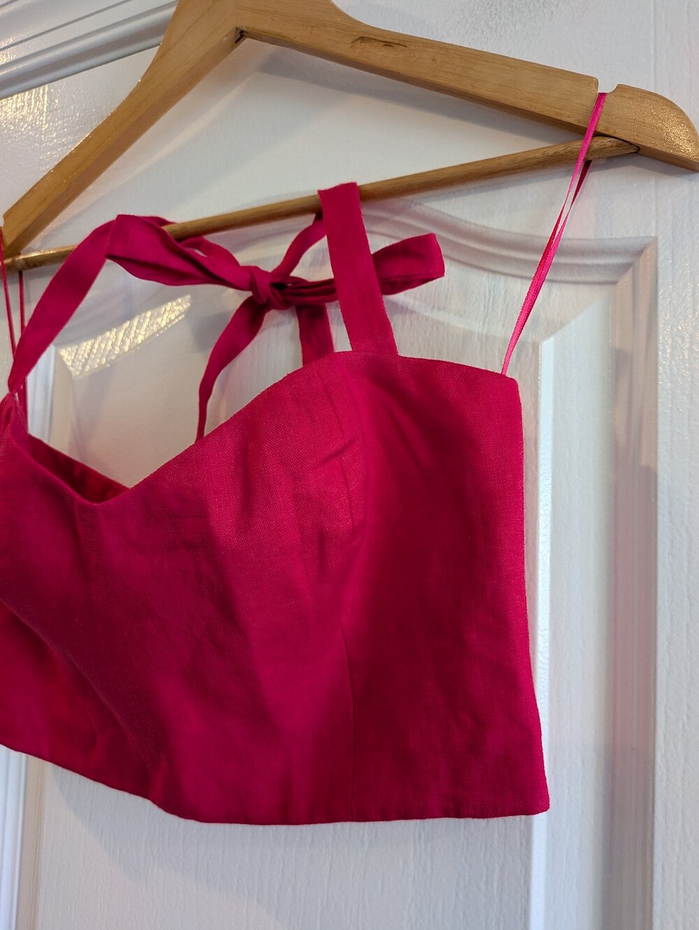 Reformation Orzo Pink 100% Linen Halter Crop Top Shirt Barbie Summer Size 4 - Picture 6 of 11
